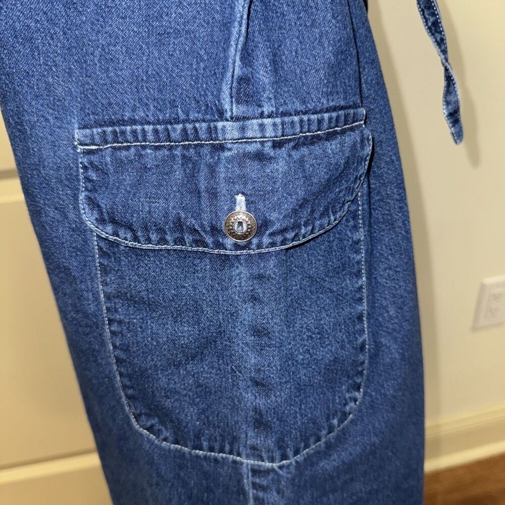 Nick & Sarah Blue Jean Denim Jumper Maxi Dress Med Side Flap Pocket Modest Boho - Picture 4 of 8